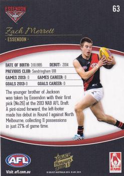 2014 Select AFL Honours Series 1 #63 Zach Merrett Back